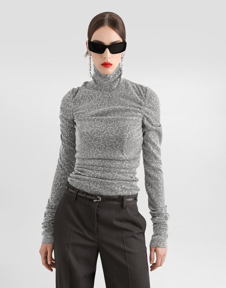 Dolce & Gabbana Top Drapeado De Cuello Alto Con Lentejuelas