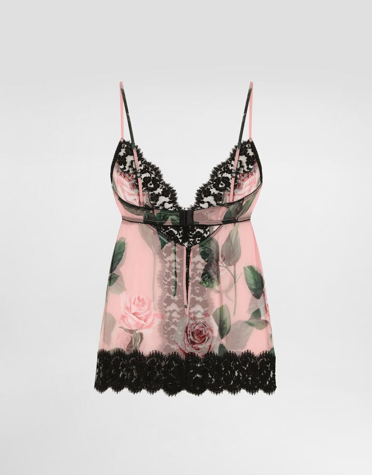 Dolce & Gabbana Top Lencero De Chifón Y Encaje Con Estampado De Rosas
