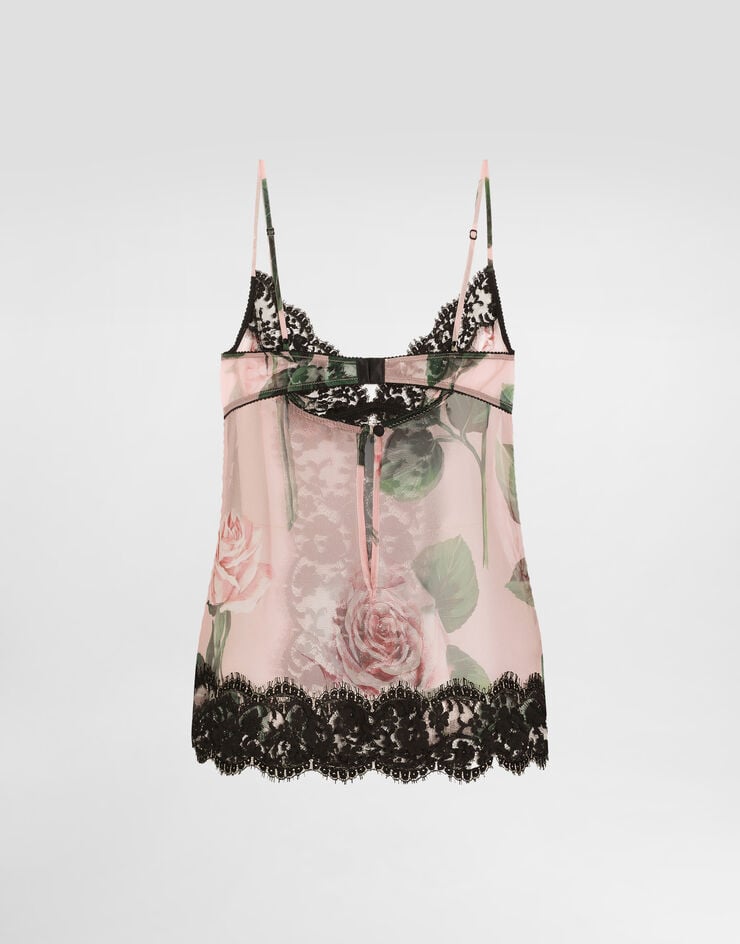 Dolce & Gabbana Top Lencero De Chifón Y Encaje Con Estampado De Rosas