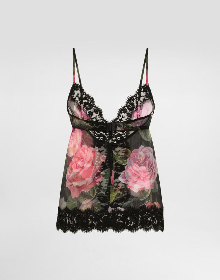 Dolce & Gabbana Top Lencero De Chifón Y Encaje Con Estampado De Rosas