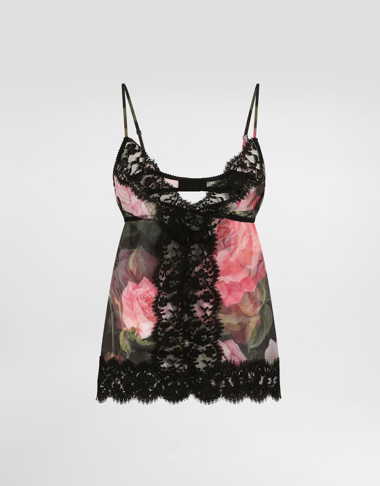 Dolce & Gabbana Top lencero de chifón y encaje con estampado de rosas