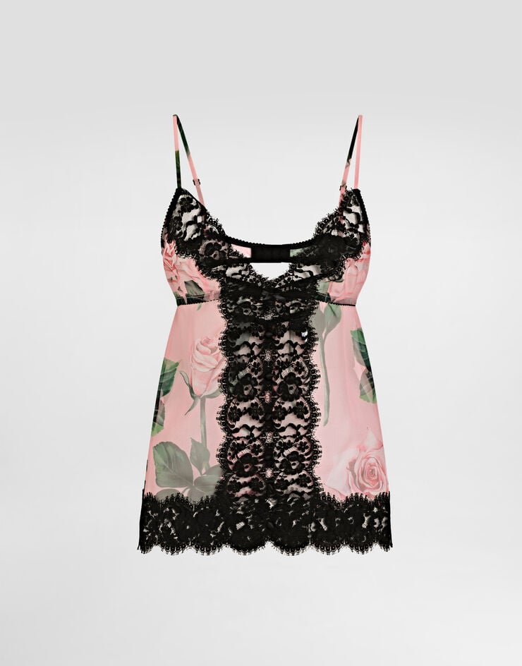 Dolce & Gabbana Top lencero de chifón y encaje con estampado de rosas