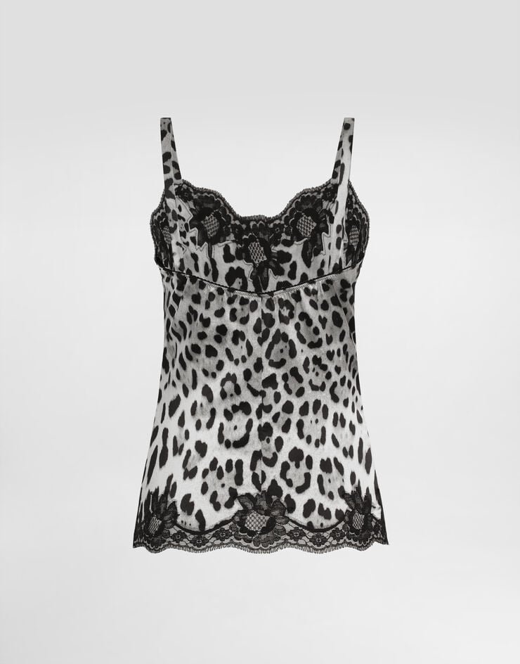 Dolce & Gabbana Top Lencero En Raso De Seda Elástica Con Estampado De Leopardo