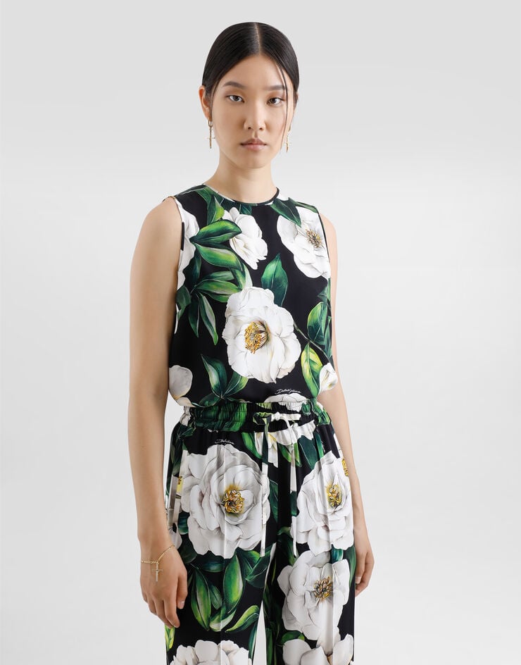 Dolce & Gabbana Top Sin Mangas De Charmeuse Con Estampado De Gardenias