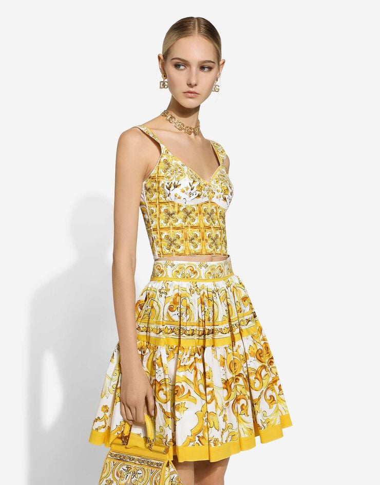 Dolce & Gabbana Top Tipo Corsé De Algodón Con Estampado Maiolica