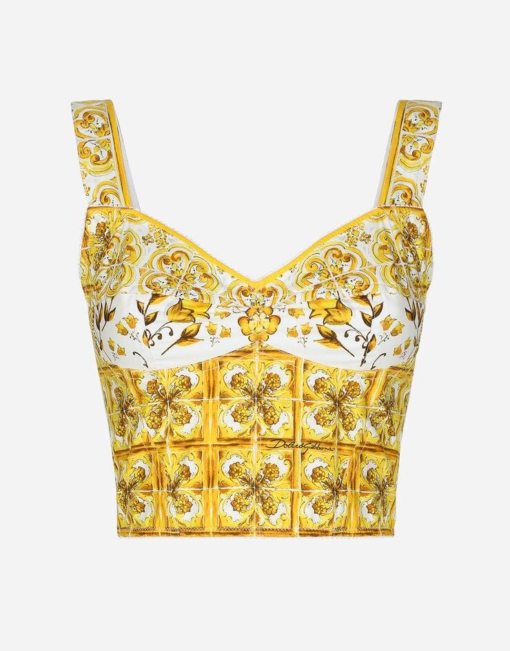 Dolce & Gabbana Top Tipo Corsé De Algodón Con Estampado Maiolica