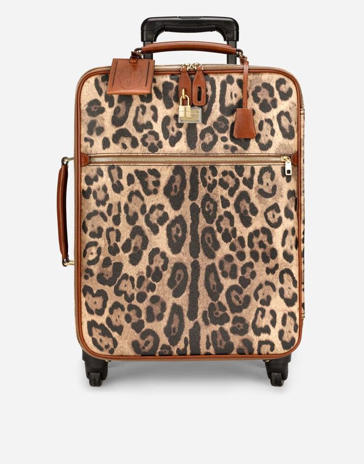 Dolce & Gabbana Trolley mediano en crespo estampado leopardo con placa con logotipo
