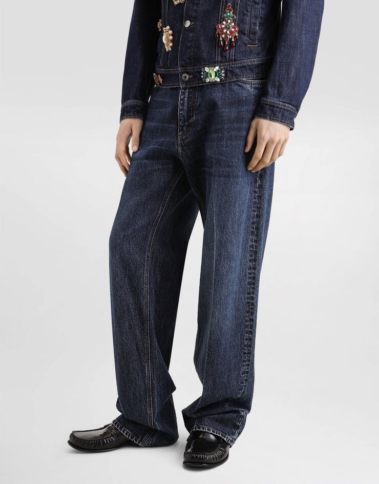 Dolce & Gabbana Vaqueros Amplios De Algodón Con Logotipo Bordado
