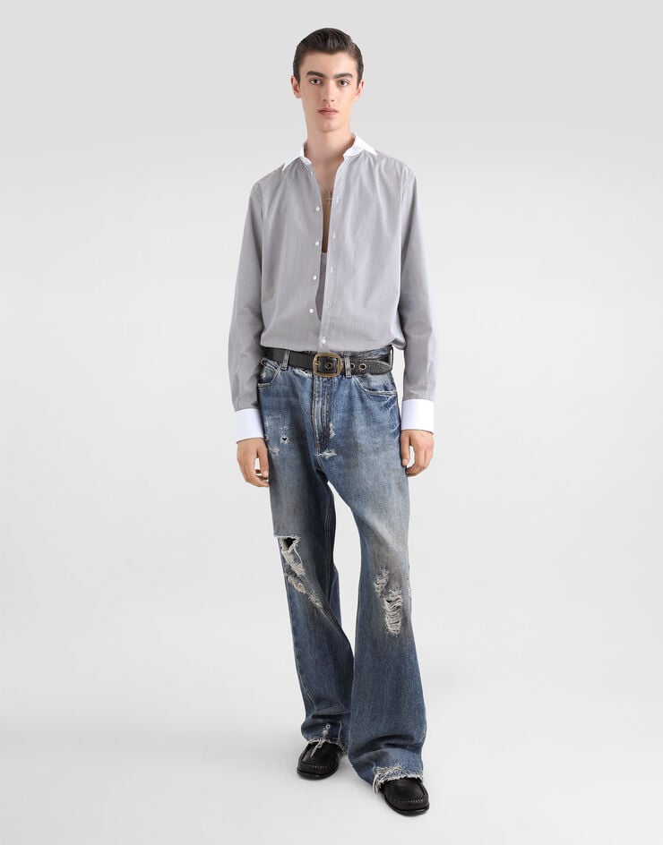 Dolce & Gabbana Vaqueros Amplios De Algodón Con Placa