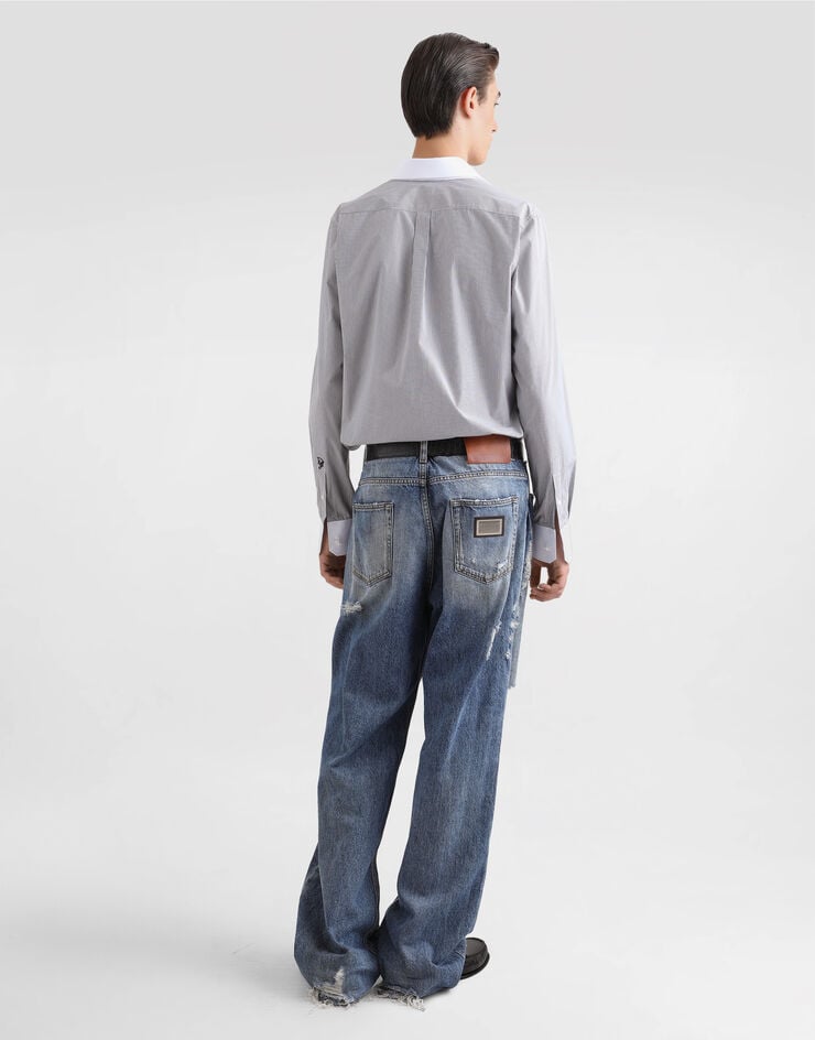 Dolce & Gabbana Vaqueros Amplios De Algodón Con Placa