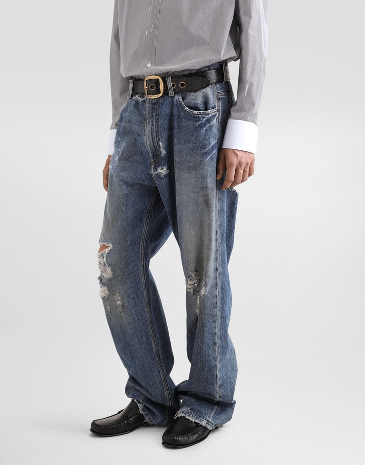 Dolce & Gabbana Vaqueros Amplios De Algodón Con Placa