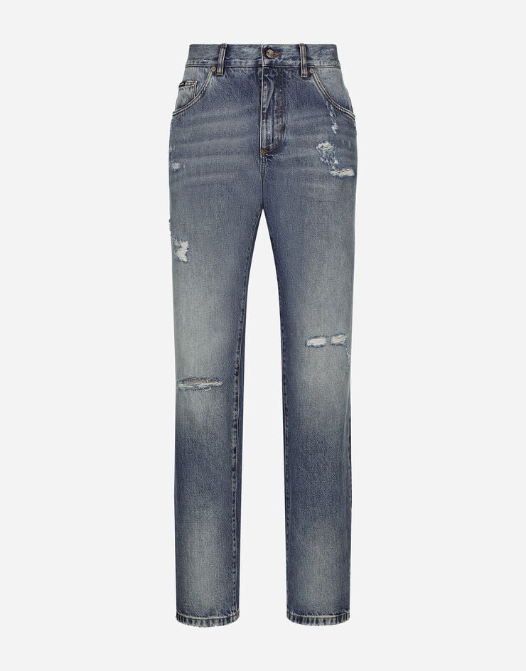 Dolce & Gabbana Vaqueros classic de denim azul con abrasiones
