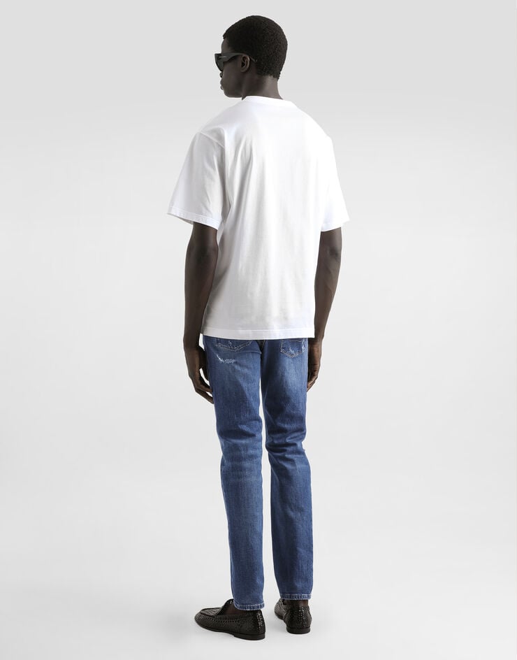Dolce & Gabbana Vaqueros Slim De Algodón Elástico Con Logotipo Bordado