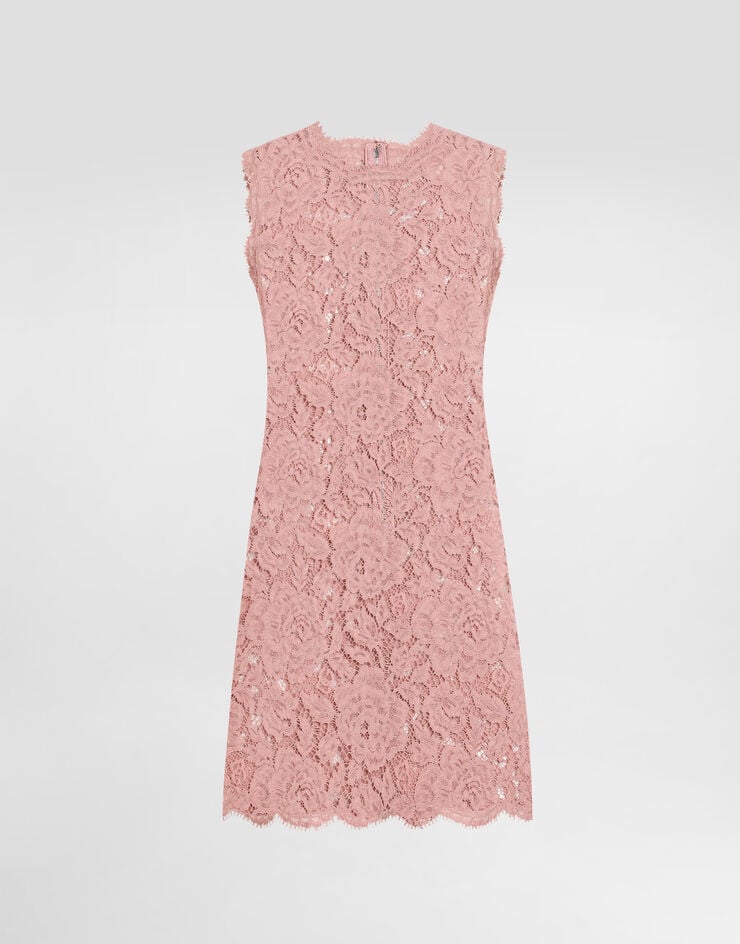 Dolce & Gabbana Vestido acampanado sin mangas de encaje floral con logotipo DG