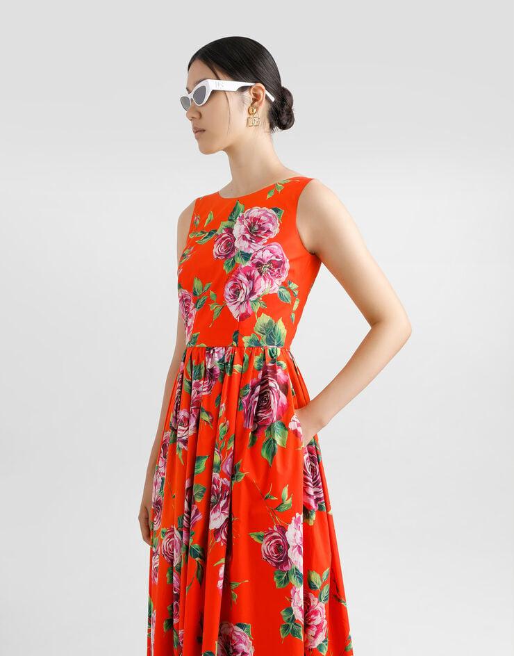 Dolce & Gabbana Vestido Babydoll Longuette De Algodón Con Estampado De Rosas