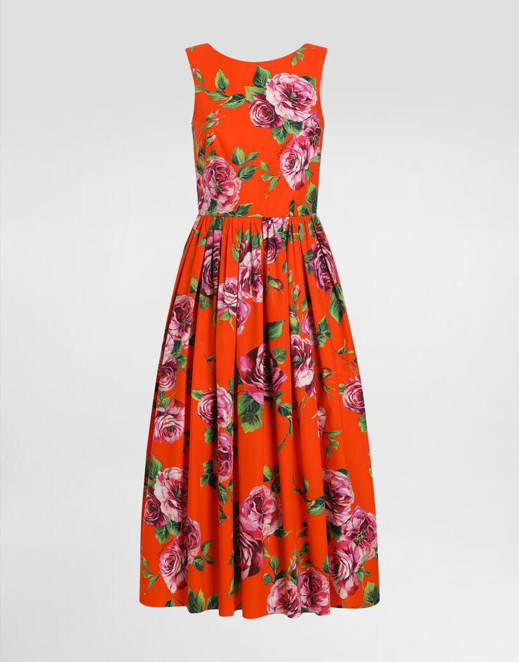 Dolce & Gabbana Vestido babydoll longuette de algodón con estampado de rosas