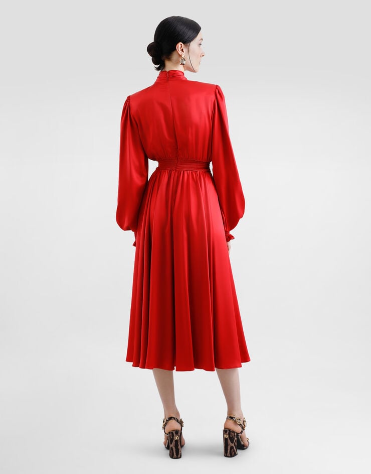 Dolce & Gabbana Vestido Camisero De Raso De Seda Con Lazo Al Cuello