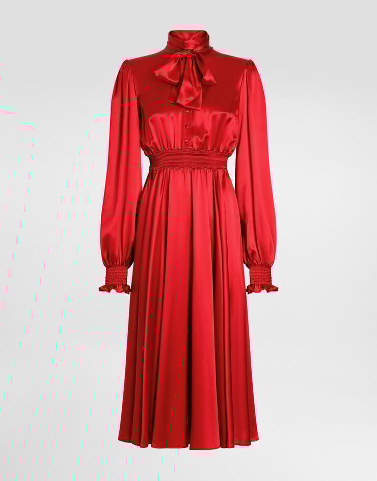 Dolce & Gabbana Vestido camisero de raso de seda con lazo al cuello