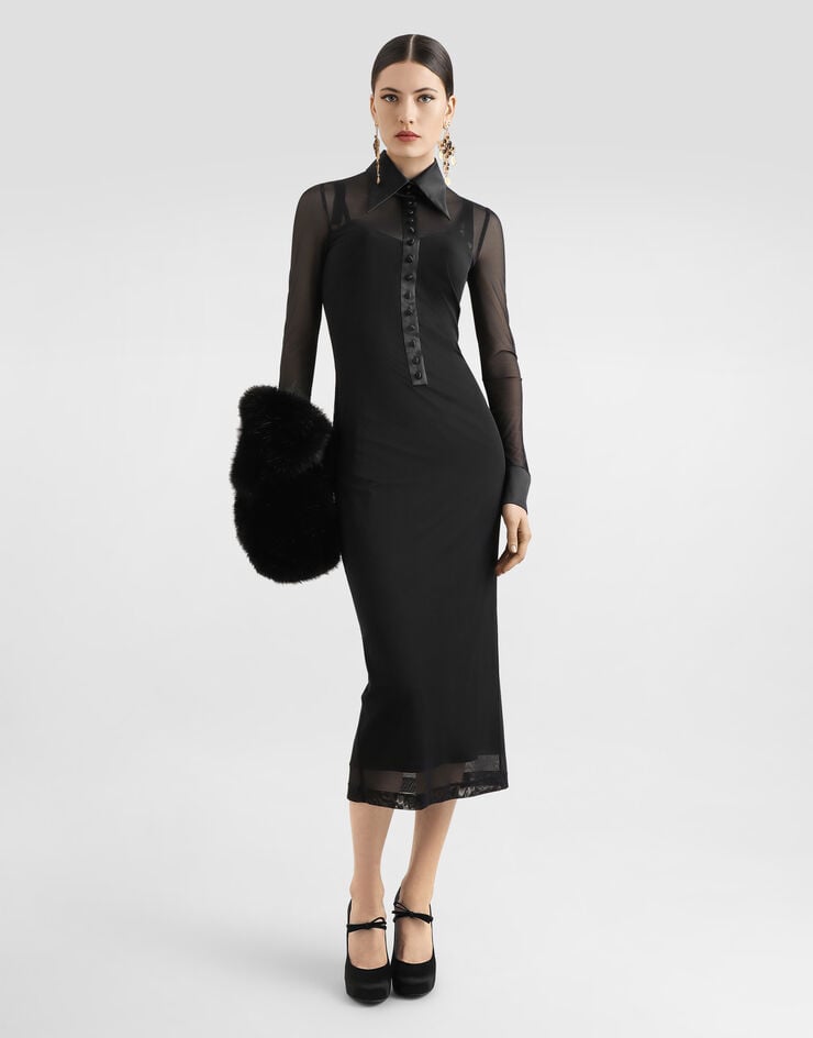 Dolce & Gabbana Vestido Camisero De Tul Con Detalles De Raso