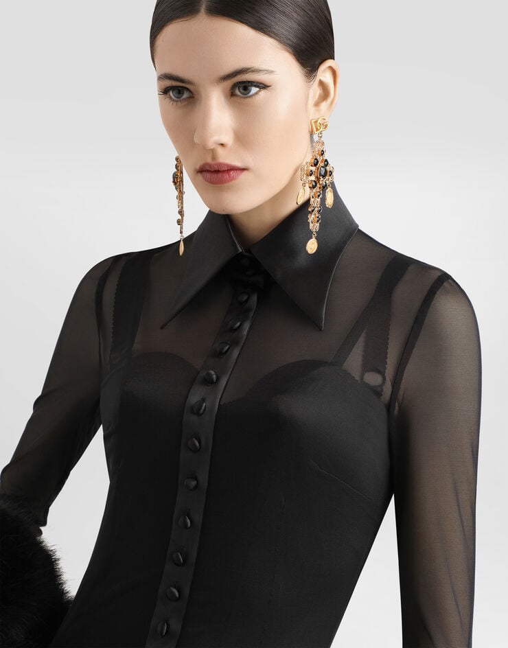 Dolce & Gabbana Vestido Camisero De Tul Con Detalles De Raso