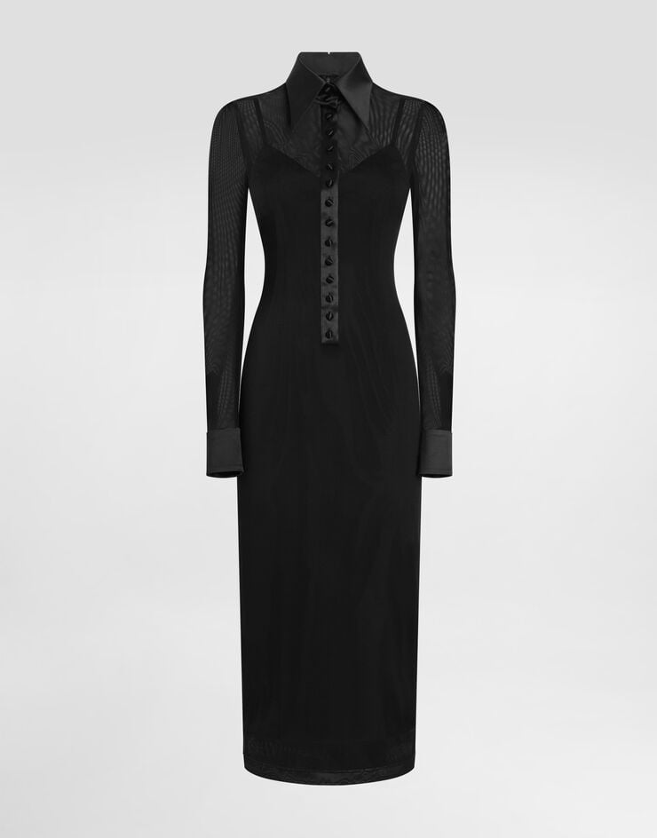 Dolce & Gabbana Vestido camisero de tul con detalles de raso