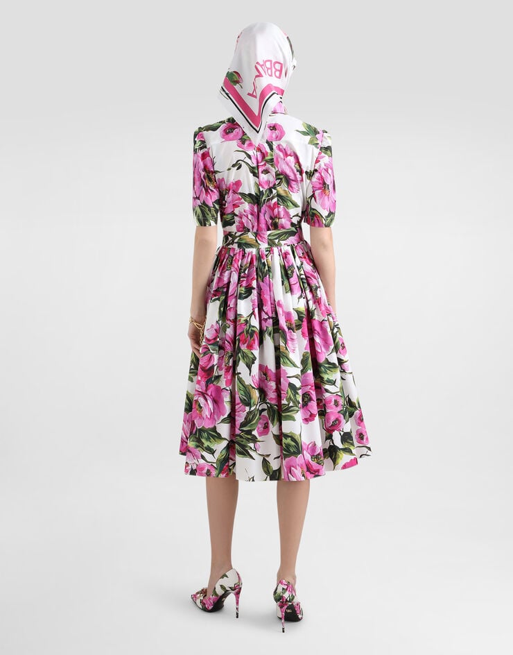 Dolce & Gabbana Vestido Camisero Longuette De Algodón Con Estampado De Peonías