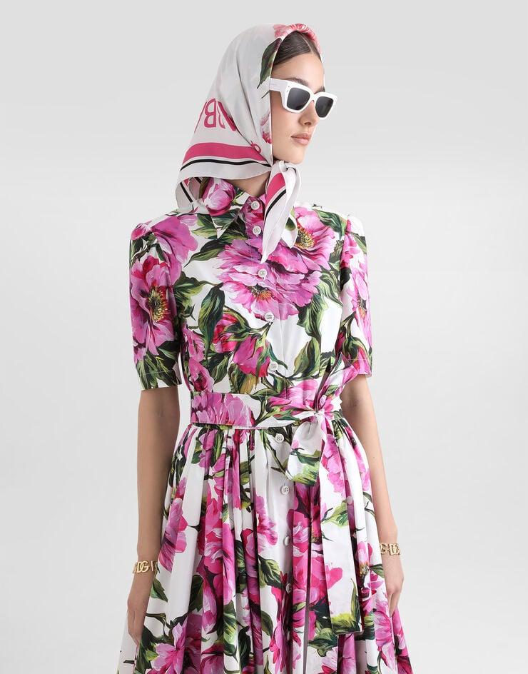 Dolce & Gabbana Vestido Camisero Longuette De Algodón Con Estampado De Peonías