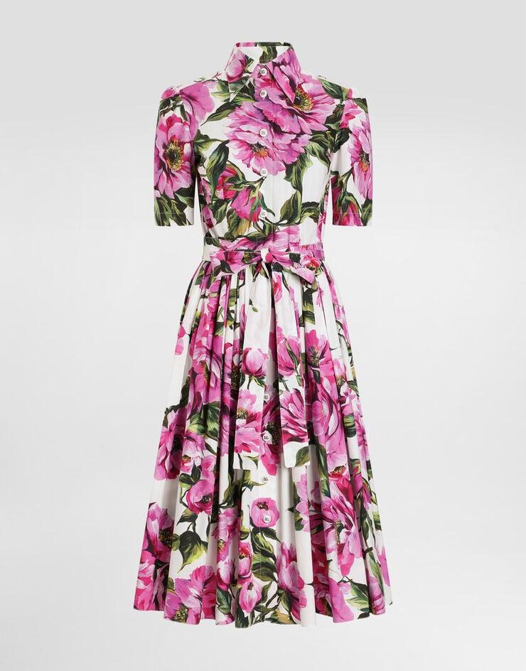 Dolce & Gabbana Vestido camisero longuette de algodón con estampado de peonías