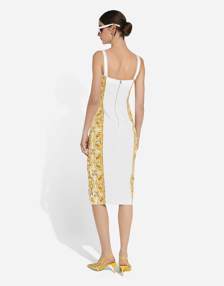 Dolce & Gabbana Vestido Con Corsé De Charmeuse Con Estampado Maiolica