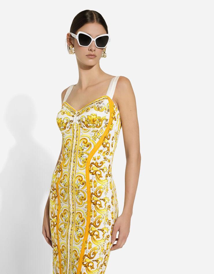 Dolce & Gabbana Vestido Con Corsé De Charmeuse Con Estampado Maiolica