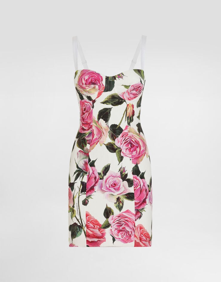 Dolce & Gabbana Vestido Corsetero De Algodón Jacquard Con Estampado De Rosas