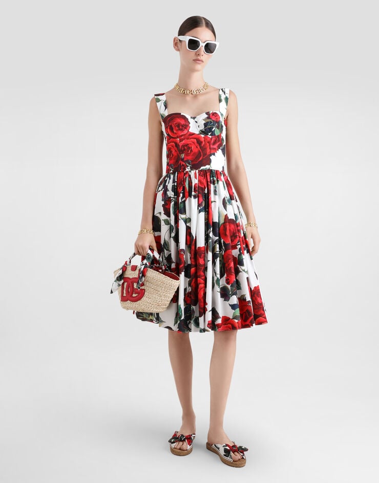 Dolce & Gabbana Vestido Corsetero Longuette Con Estampado De Rosas