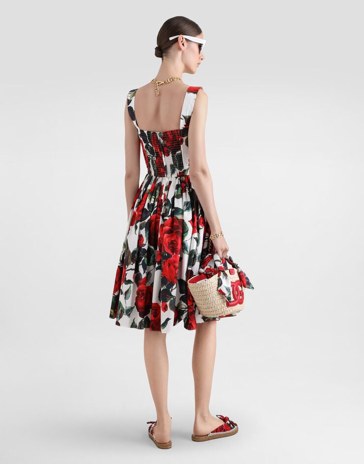 Dolce & Gabbana Vestido Corsetero Longuette Con Estampado De Rosas