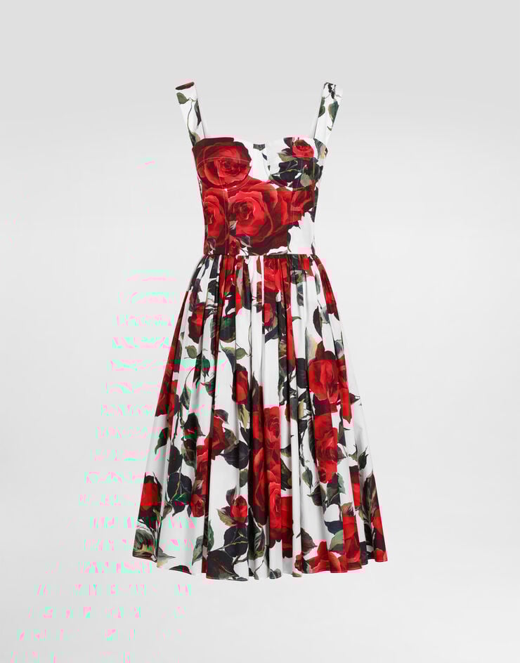 Dolce & Gabbana Vestido corsetero longuette con estampado de rosas