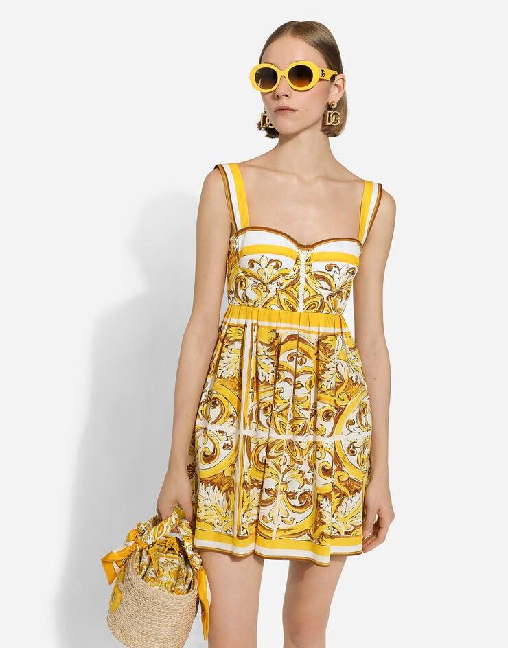 Dolce & Gabbana Vestido Corto Con Corsé En Popelina De Algodón Con Estampado Maiolica