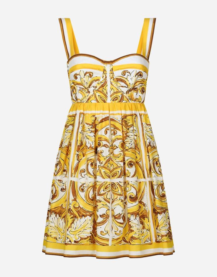 Dolce & Gabbana Vestido corto con corsé en popelina de algodón con estampado Maiolica