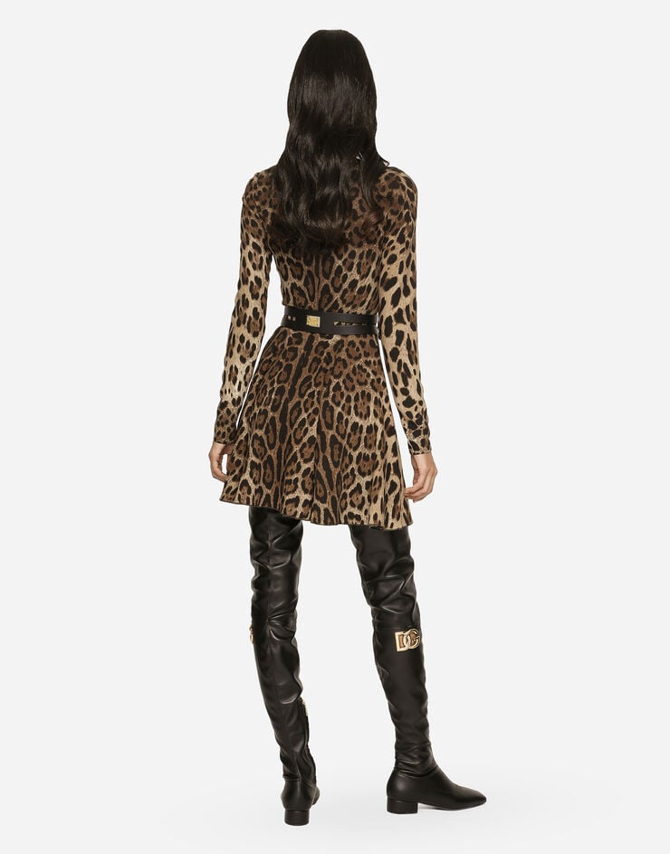 Dolce & Gabbana Vestido Corto De Cady Con Estampado De Leopardo