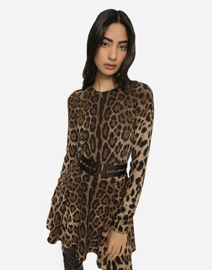 Dolce & Gabbana Vestido Corto De Cady Con Estampado De Leopardo