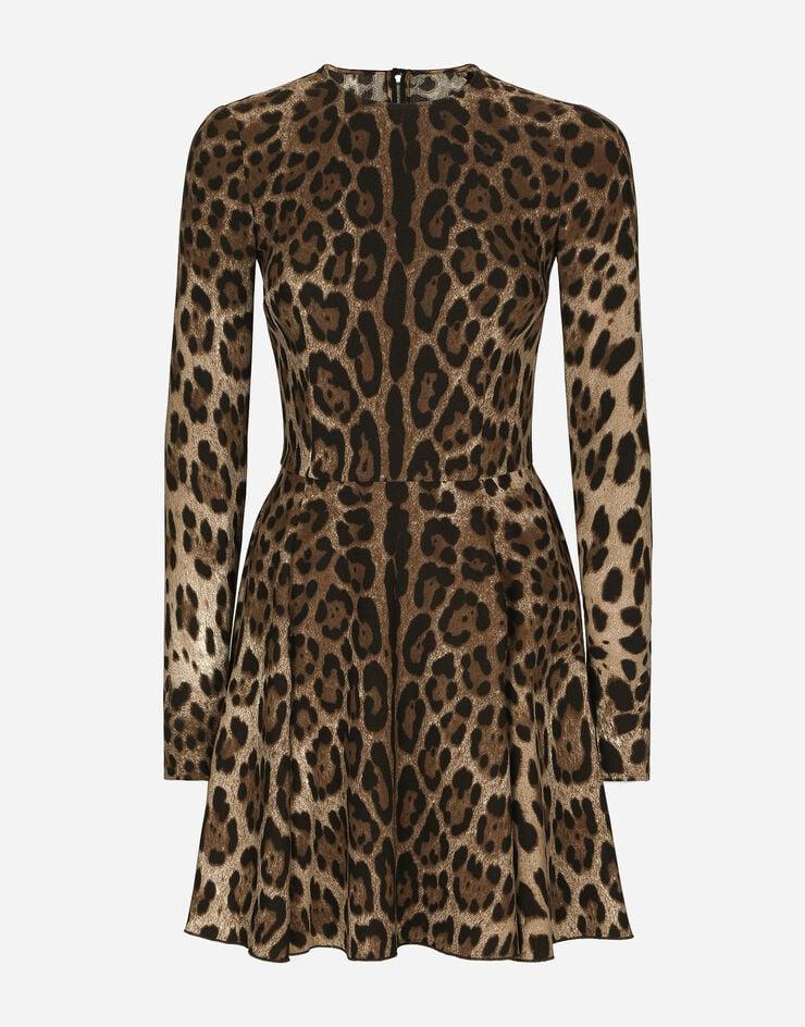 Dolce & Gabbana Vestido corto de cady con estampado de leopardo