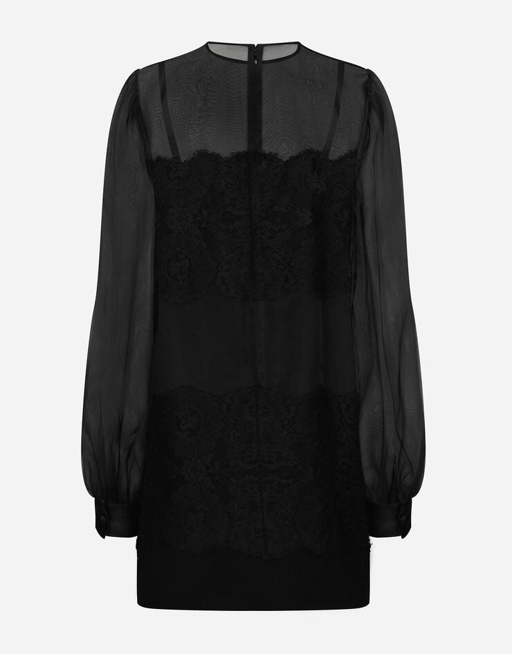 Dolce & Gabbana Vestido Corto De Organza Con Aplicaciones De Encaje