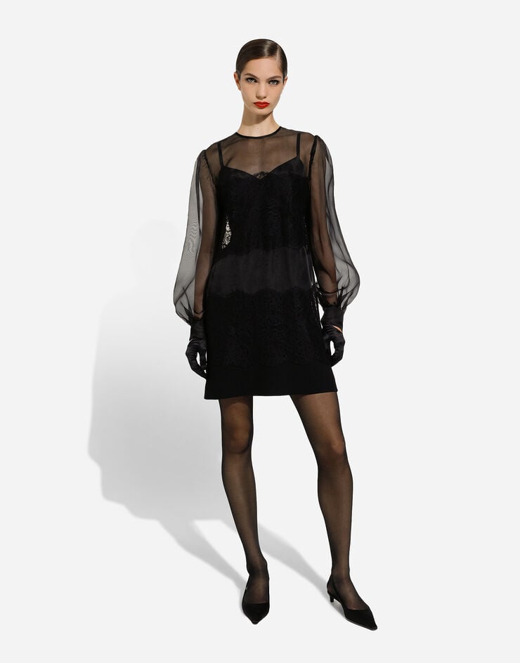 Dolce & Gabbana Vestido Corto De Organza Con Aplicaciones De Encaje