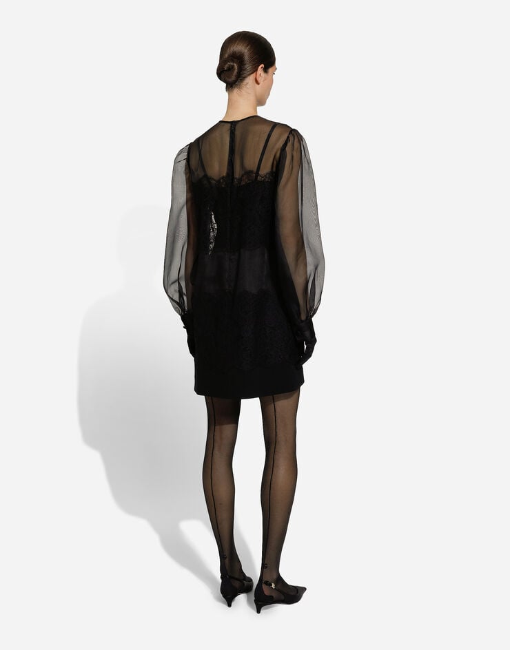 Dolce & Gabbana Vestido Corto De Organza Con Aplicaciones De Encaje