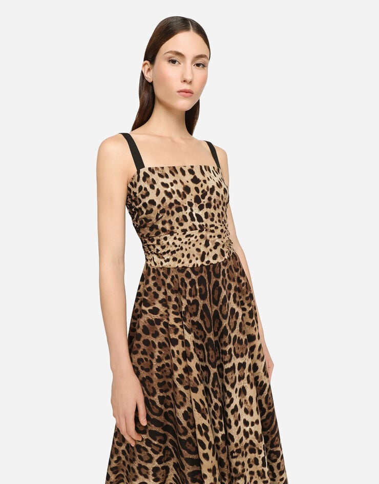Dolce & Gabbana Vestido Cruzado De Cady Con Estampado De Leopardo