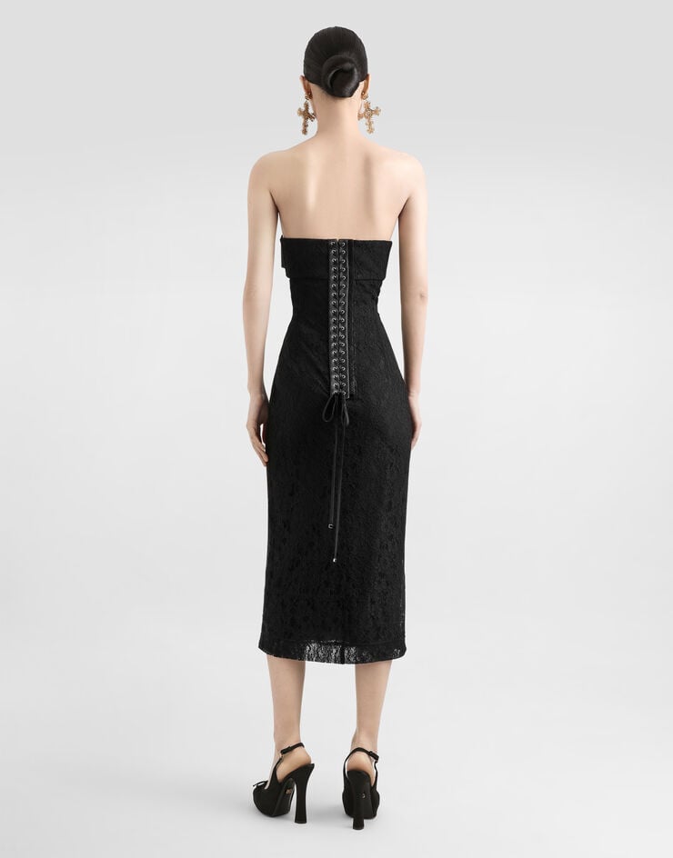 Dolce & Gabbana Vestido De Encaje Sin Tirantes Con Copas Cónicas