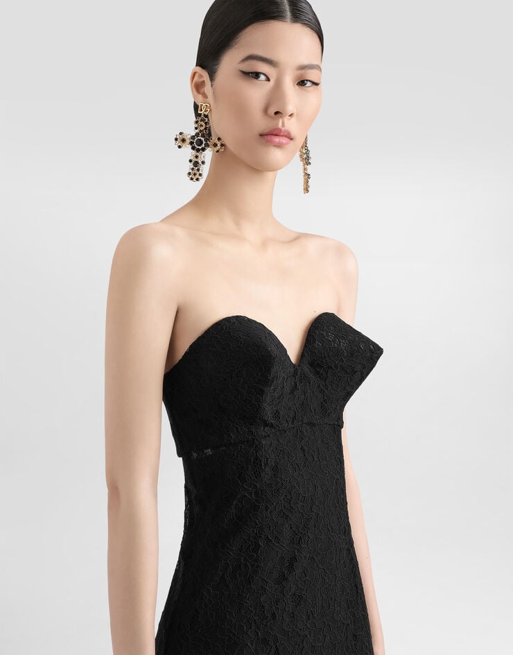 Dolce & Gabbana Vestido De Encaje Sin Tirantes Con Copas Cónicas