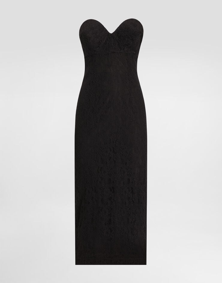 Dolce & Gabbana Vestido de encaje sin tirantes con copas cónicas