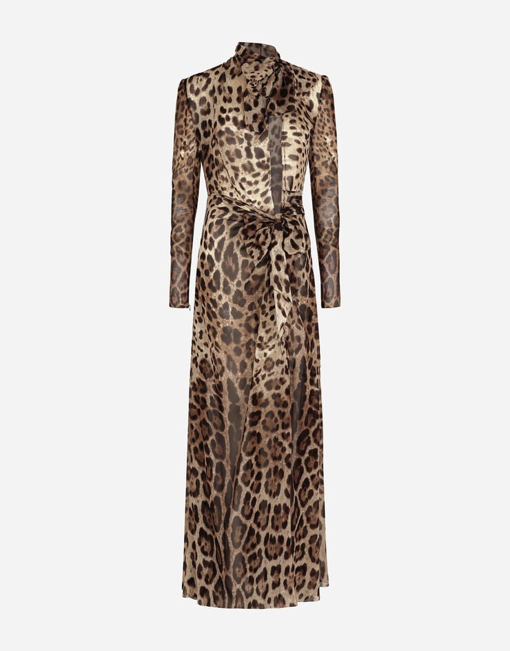 Dolce & Gabbana Vestido de georgette estampado leopardo con lazos