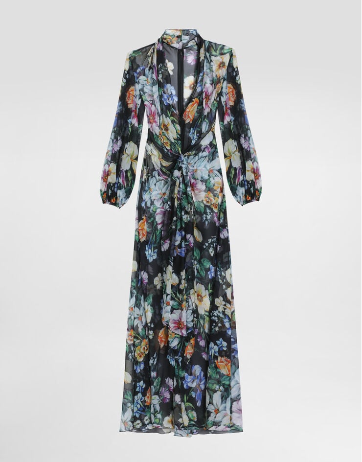 Dolce & Gabbana Vestido Largo De Chifón Con Estampado De Flores