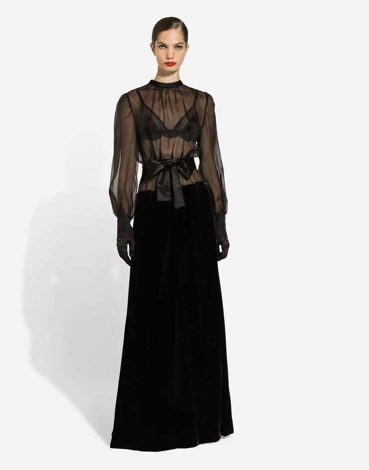 Dolce & Gabbana Vestido Largo De Organza Y Terciopelo