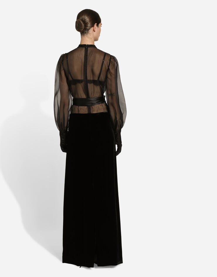 Dolce & Gabbana Vestido Largo De Organza Y Terciopelo